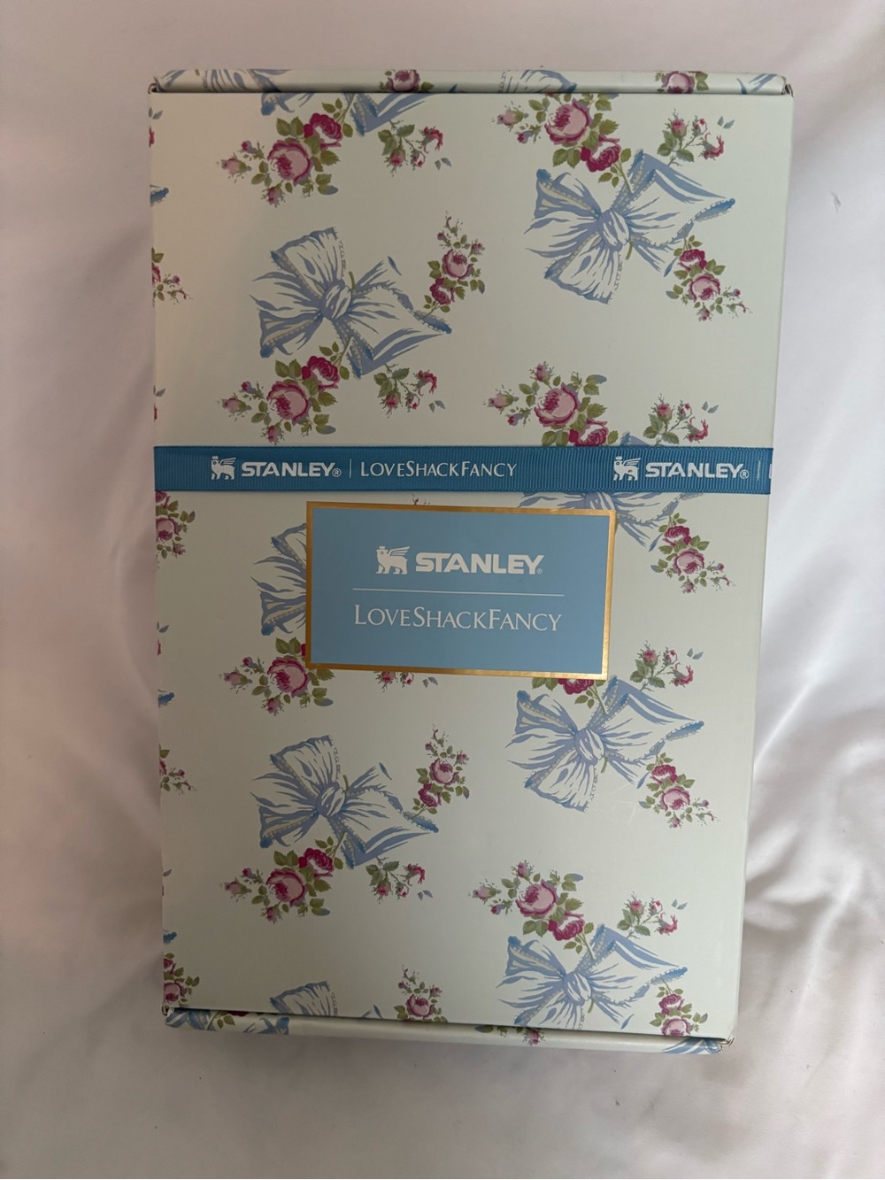 LoveShackFancy Blue and Pink Floral Bow 40 ounce Insulated Tumbler with Straw